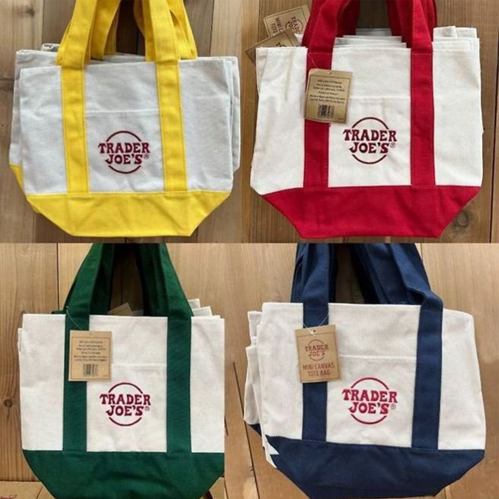 Trader Joe’s Mini Canvas Reusable Tote Bags Colorful Canvas Tote Bag 4 Colors