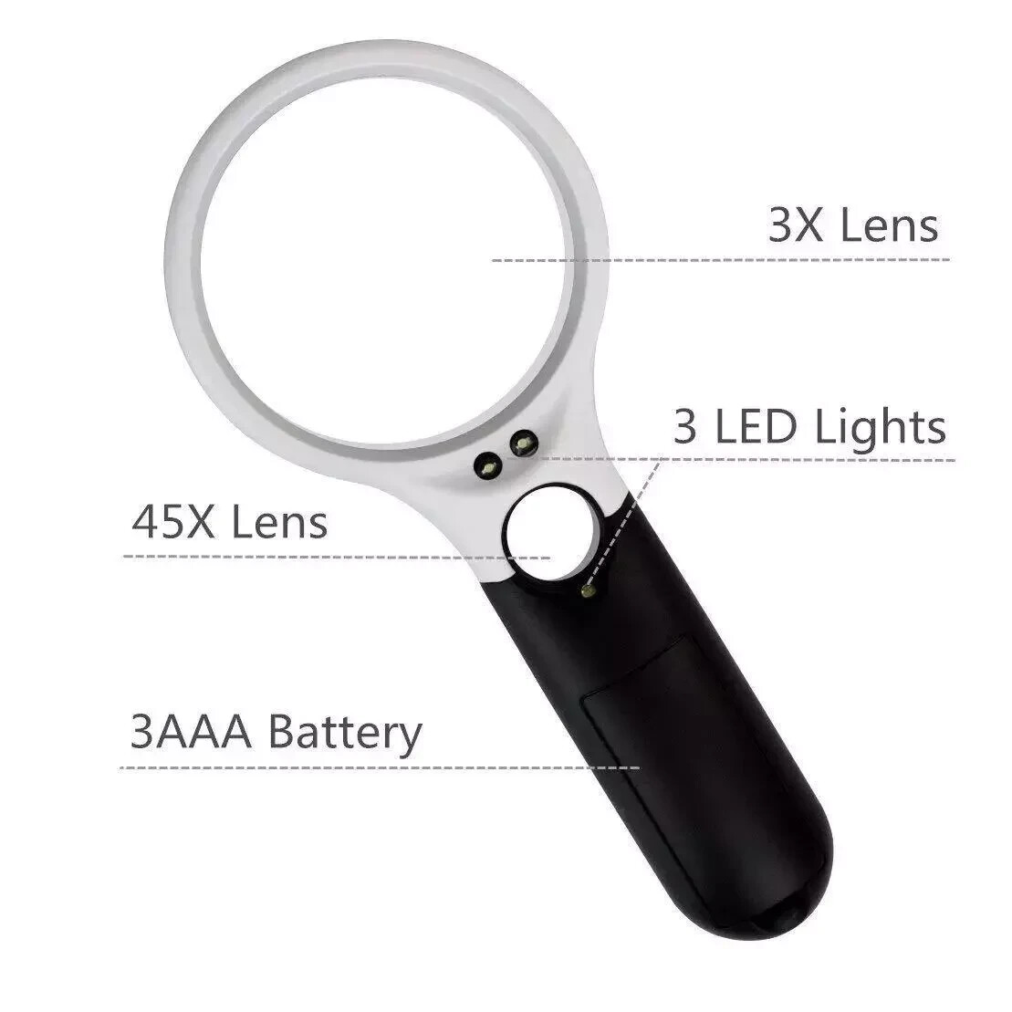 50X Magnifying Glass Handheld Magnifier 3 LED Light Reading Lens Jewelry Loupe