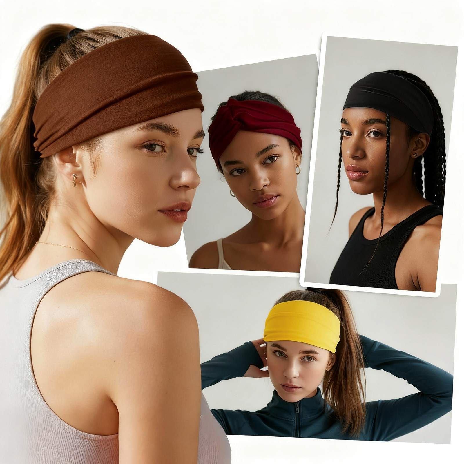 10 PCS Soft Elastic Headbands Unisex Wide Sports Hair Bands for Gym Running Yoga