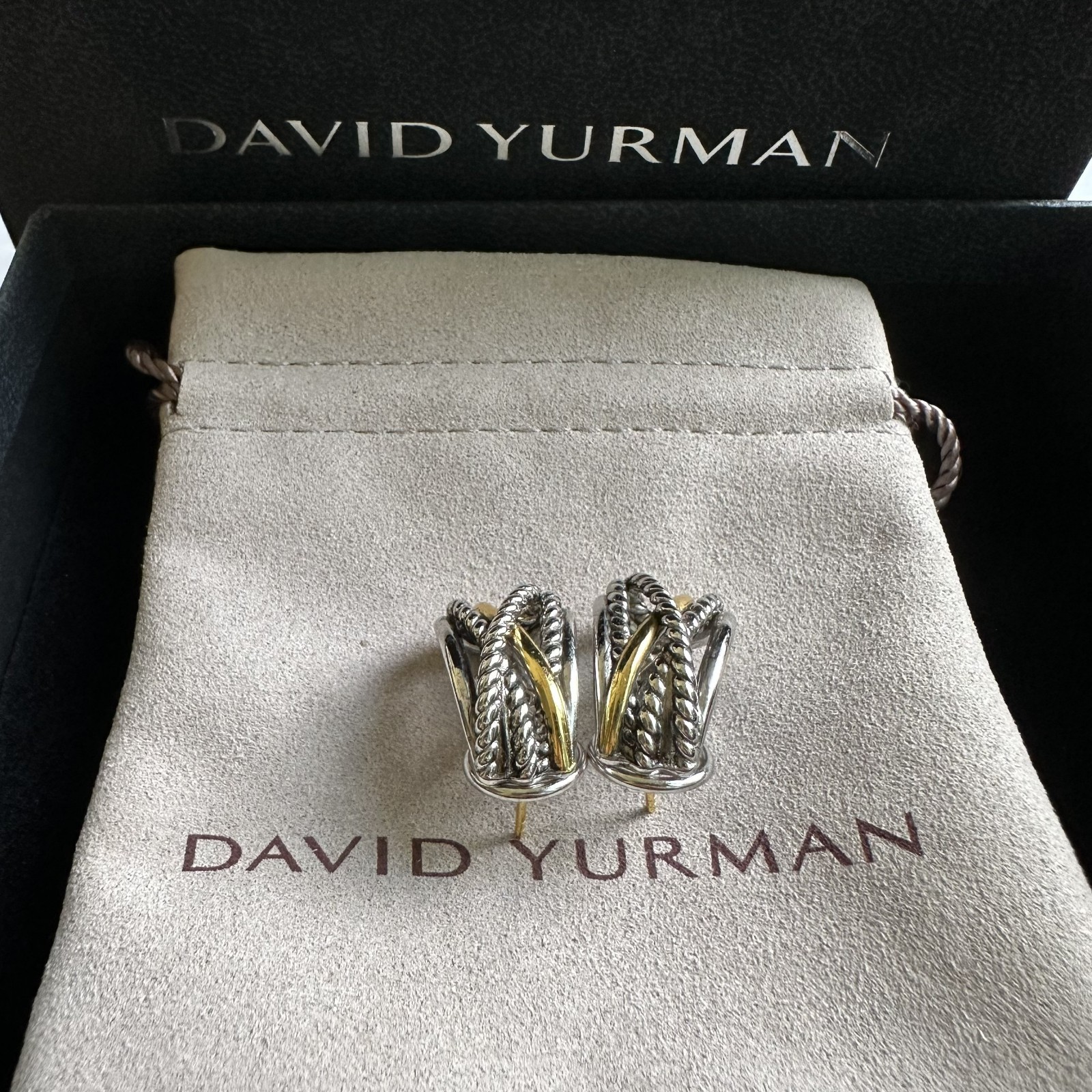David Yurman Crossover Shrimp Earrings Sterling Silver with 18K Yellow Gold