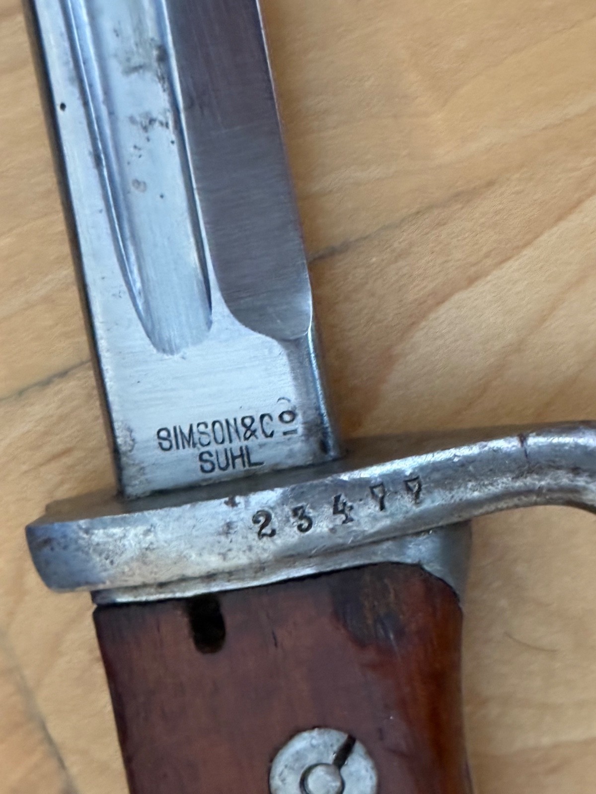 WWI Simson & Co. SUHL Bayonet With Leather Scabbard.