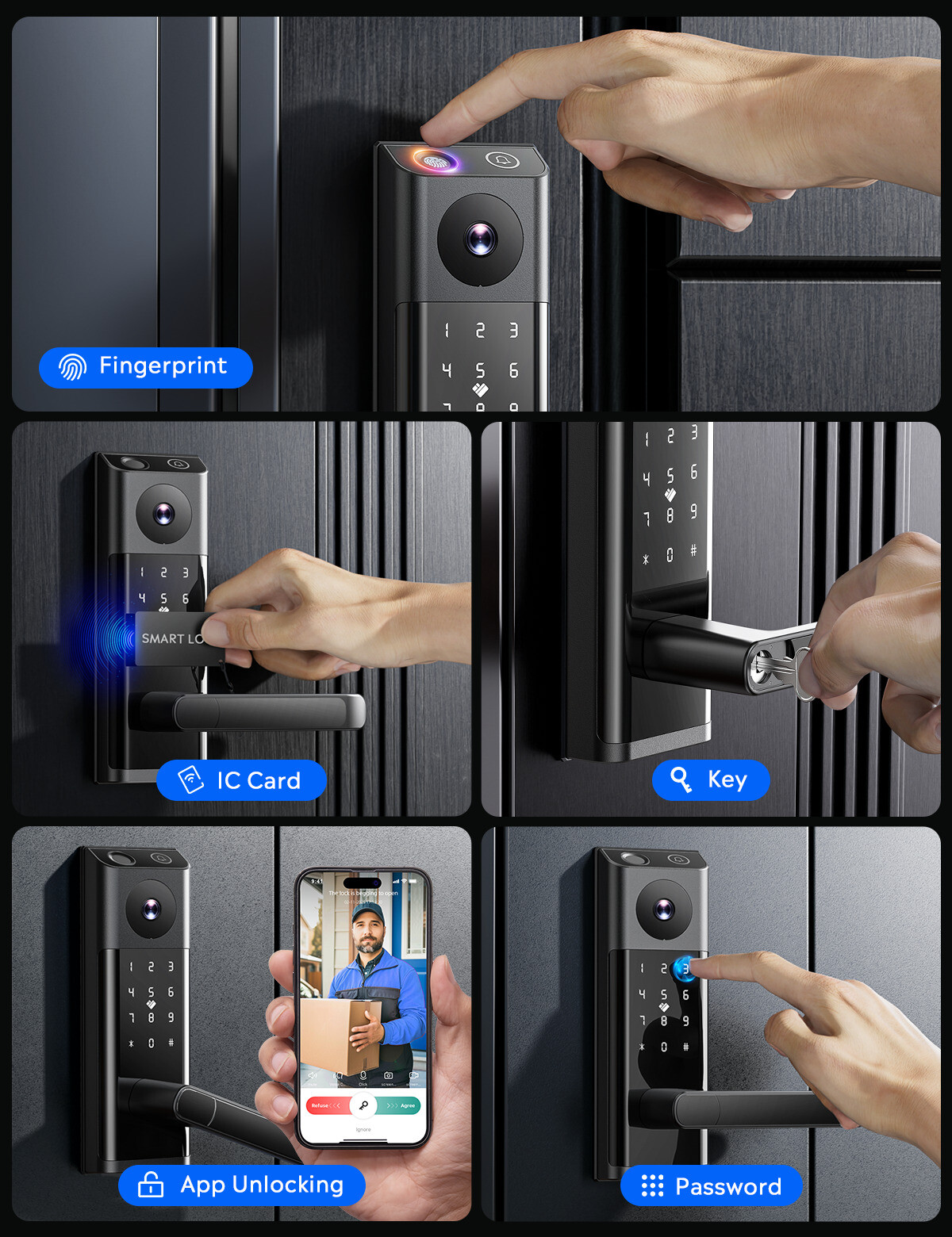 Smart Lock with Camera & Handle Fingerprint Keyless Door Lock WiFi APP Control
