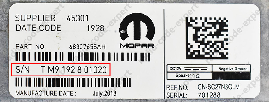 CHRYSLER RADIO PIN CODE ALL MODELS T00AM T**QN TM9 TVPQN TOMYD T00BE T0012 T0071