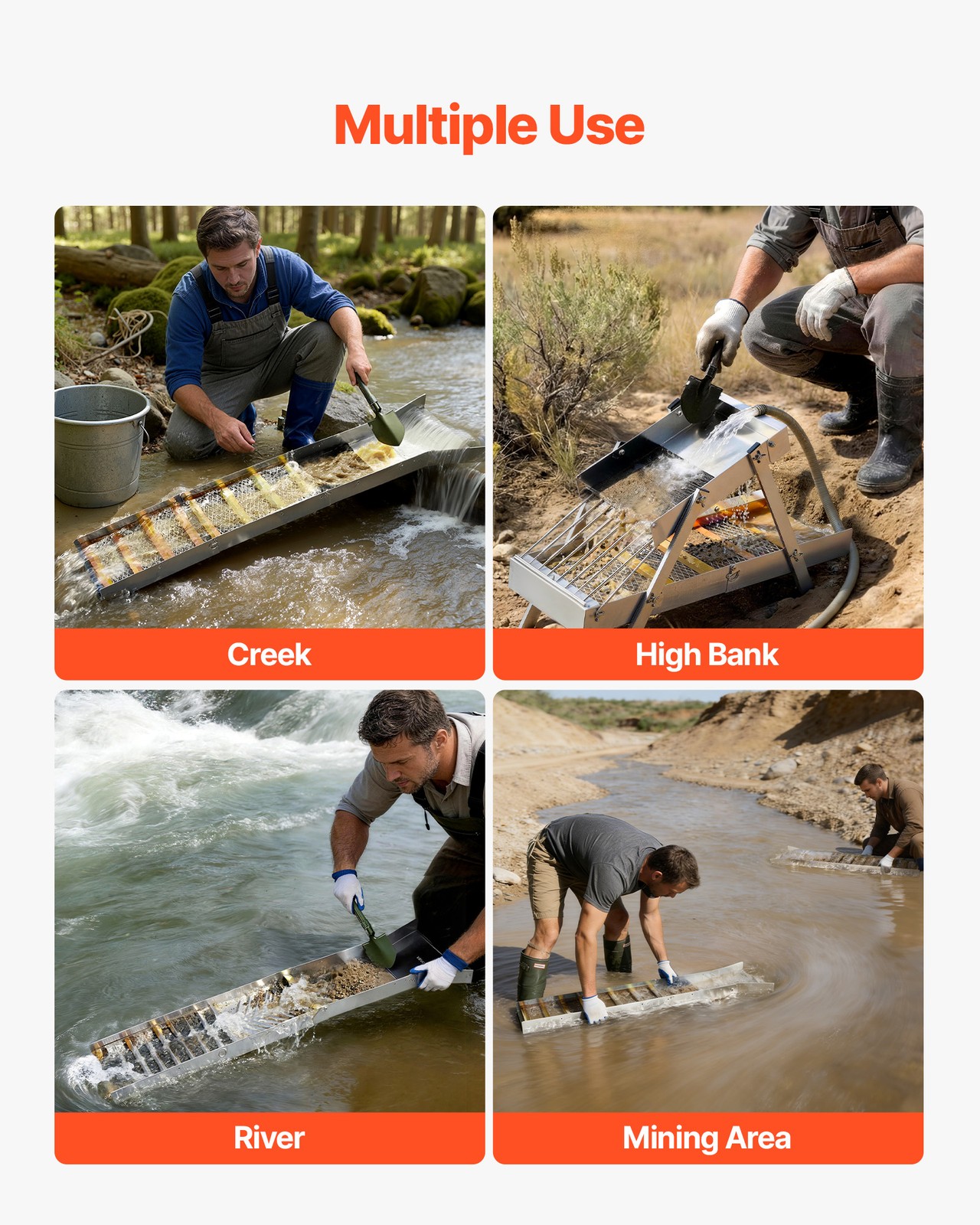 VEVOR High Banker Gold Sluice 2-in-1 Highbanker Sluice Box Aluminum Alloy 50"