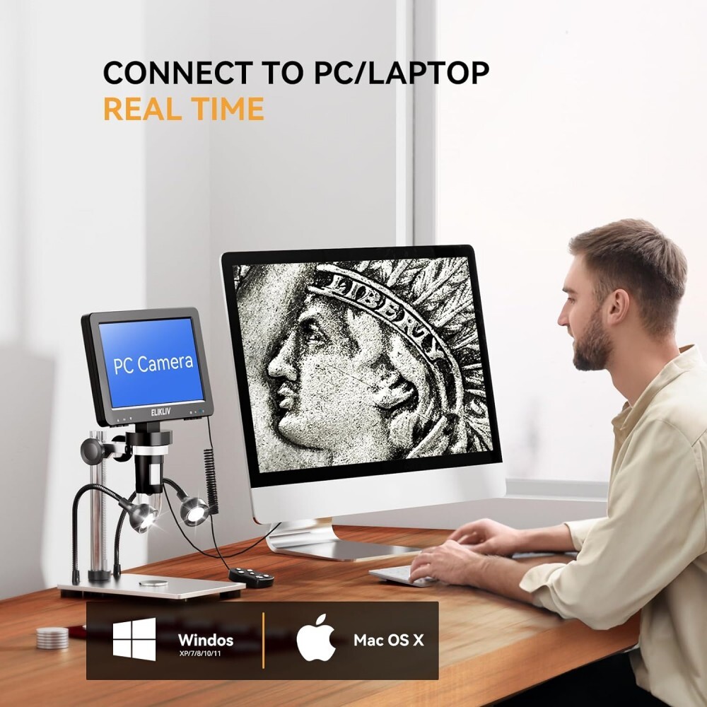 Elikliv 1200X Digital Microscope HD Camera 7" LCD 1080p Coin Magnifier w/ Light