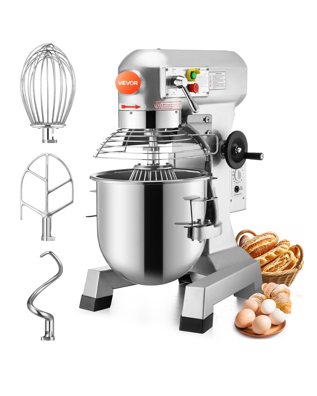 VEVOR 15QT Commercial Dough Food Mixer Machine Electric Stand w/Hooks 3-Speed