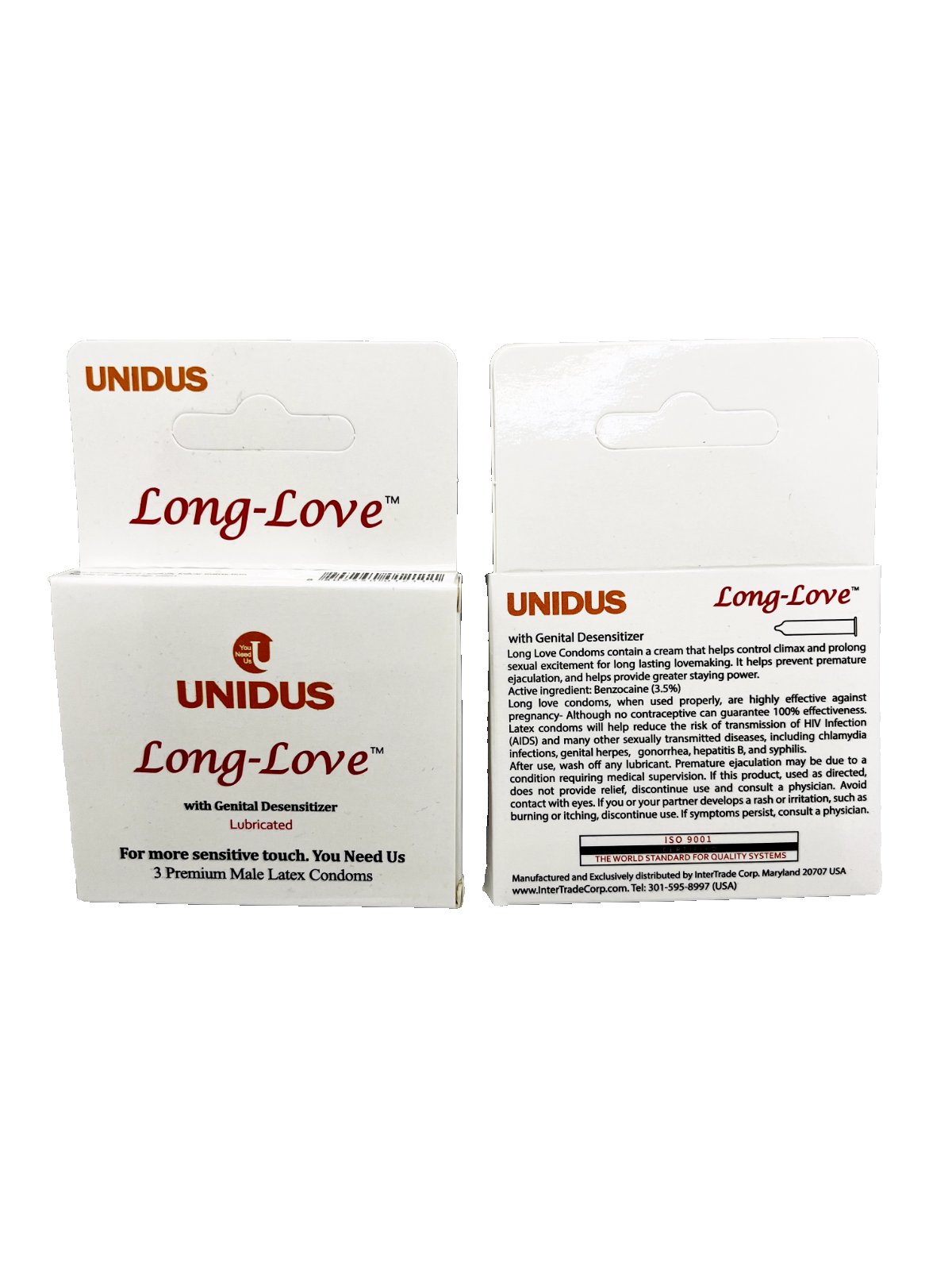 Unidus Long Love Climax Control Condoms Delay - Benzocaine Cream (12 Condoms)