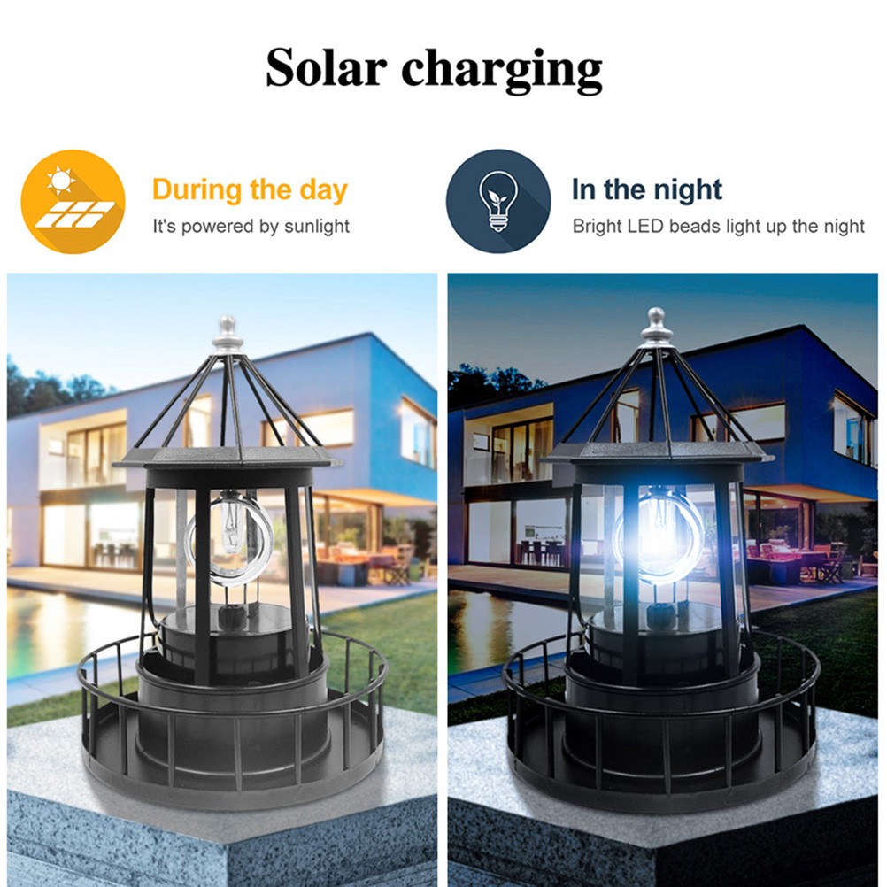 LED Solar Rotating Lighthouse Light Solar Outdoor Garden Decoration