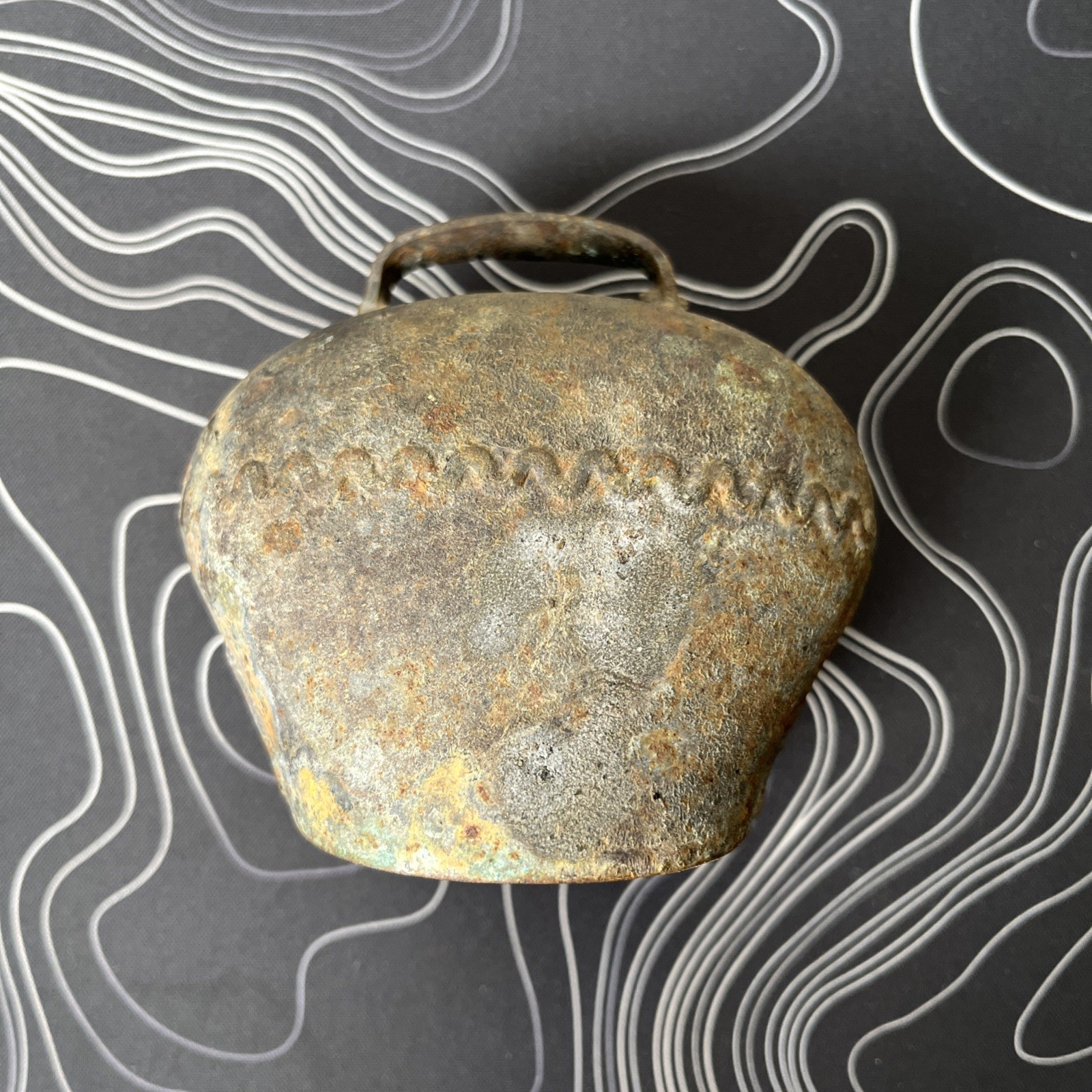 Vintage Swiss Cow Bell 4" Wide Hand Forged Iron