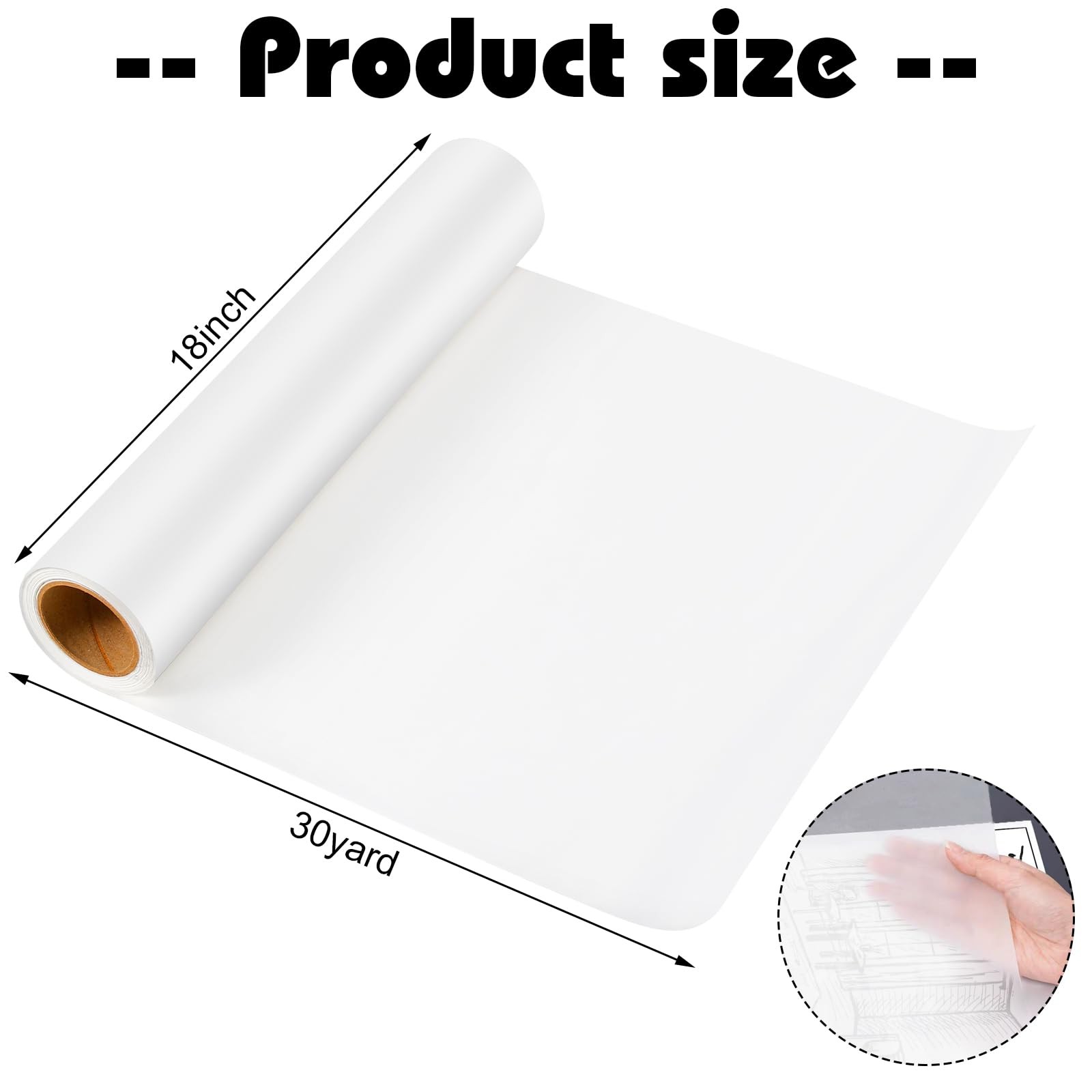 Tracing Paper Roll 18 Inch x 30 Yards White Translucent Pattern Paper Trace P...