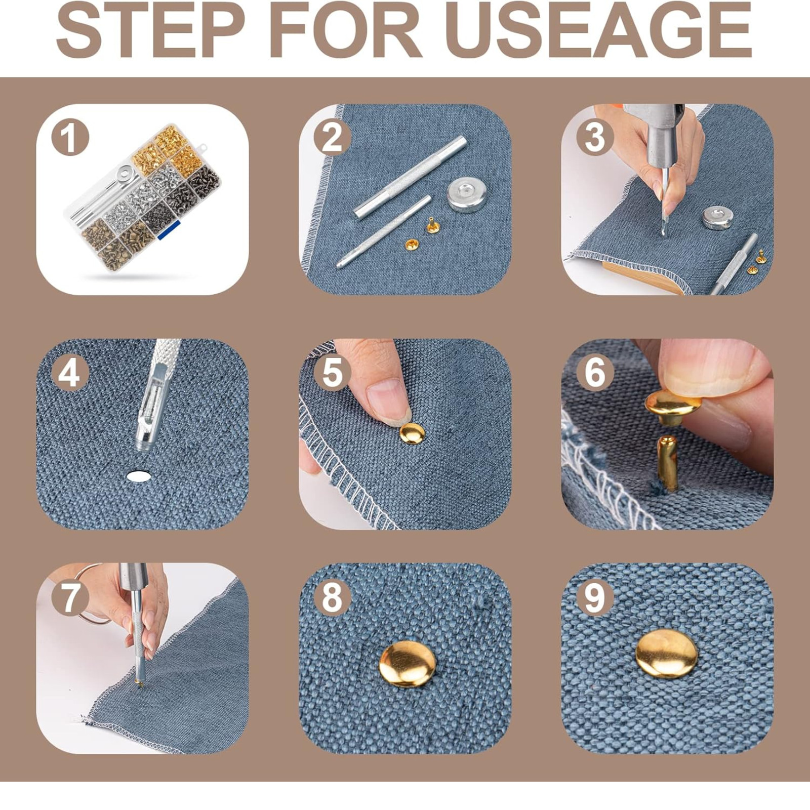 480 Sets Rivets for Leather, 4 Colors 3 Sizes Leather Rivets, Double Cap Rivets