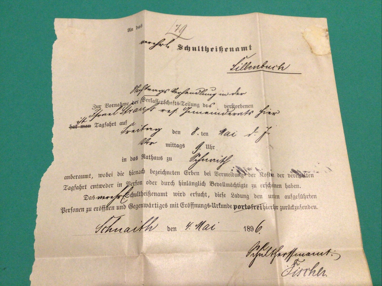 Germany Wurttemberg Schnait 1896 Official Letter Cover A21537