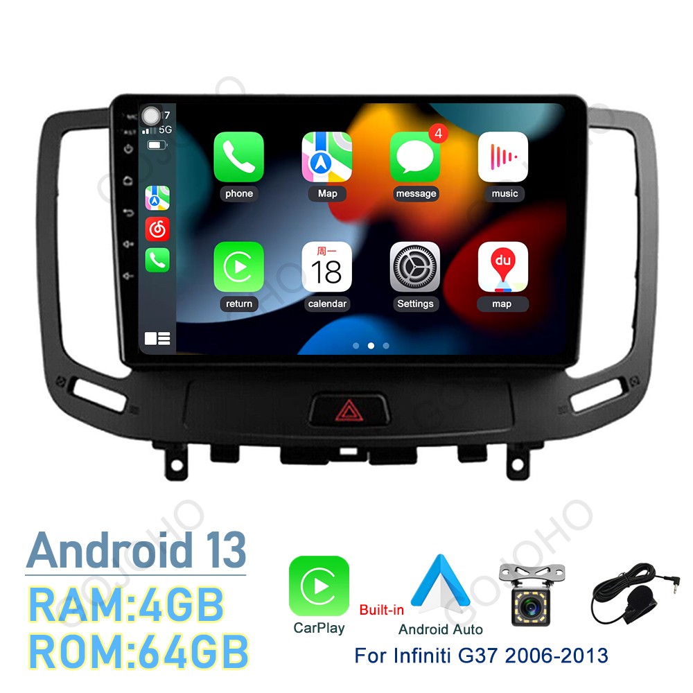 4+64GB For Infiniti G37 2006-2013 Radio Car Stereo Carplay Android 13 GPS Navi