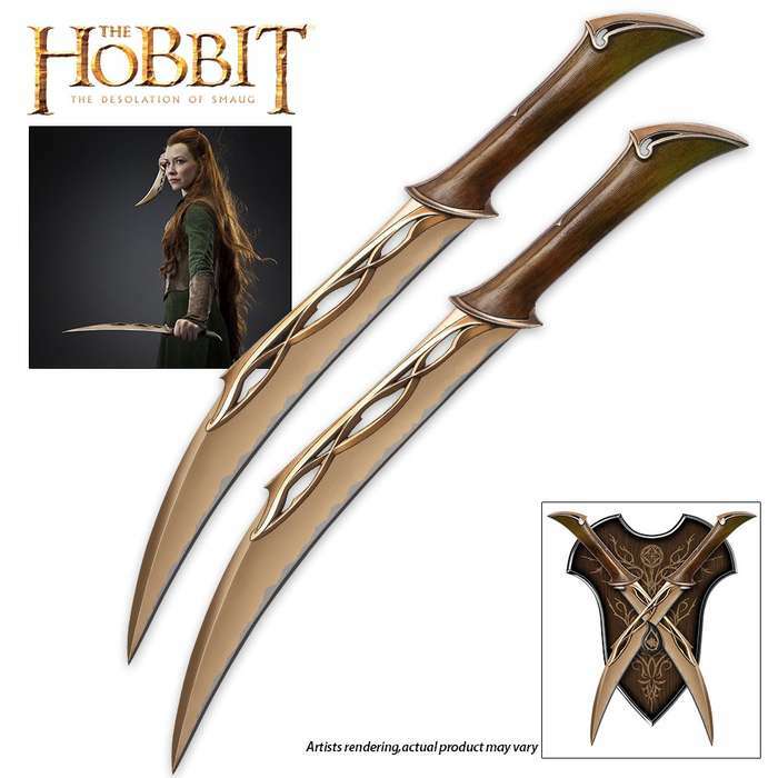 2pc Lord of the Rings Officially Licensed Fighting Knives of Tauriel Elven Sword