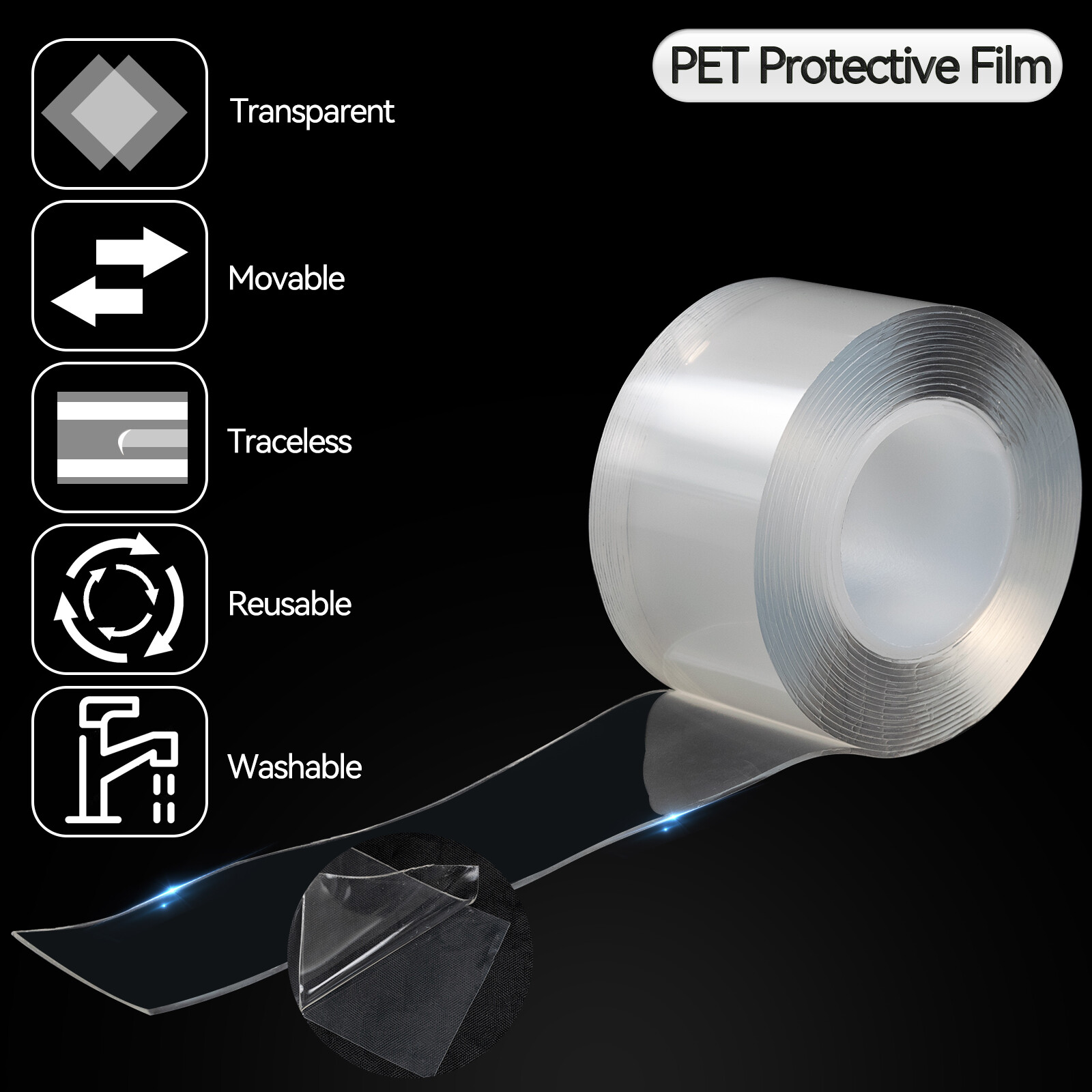 Strong Double Sided Tape Nano Transparent Traceless Washable Adhesive Invisible