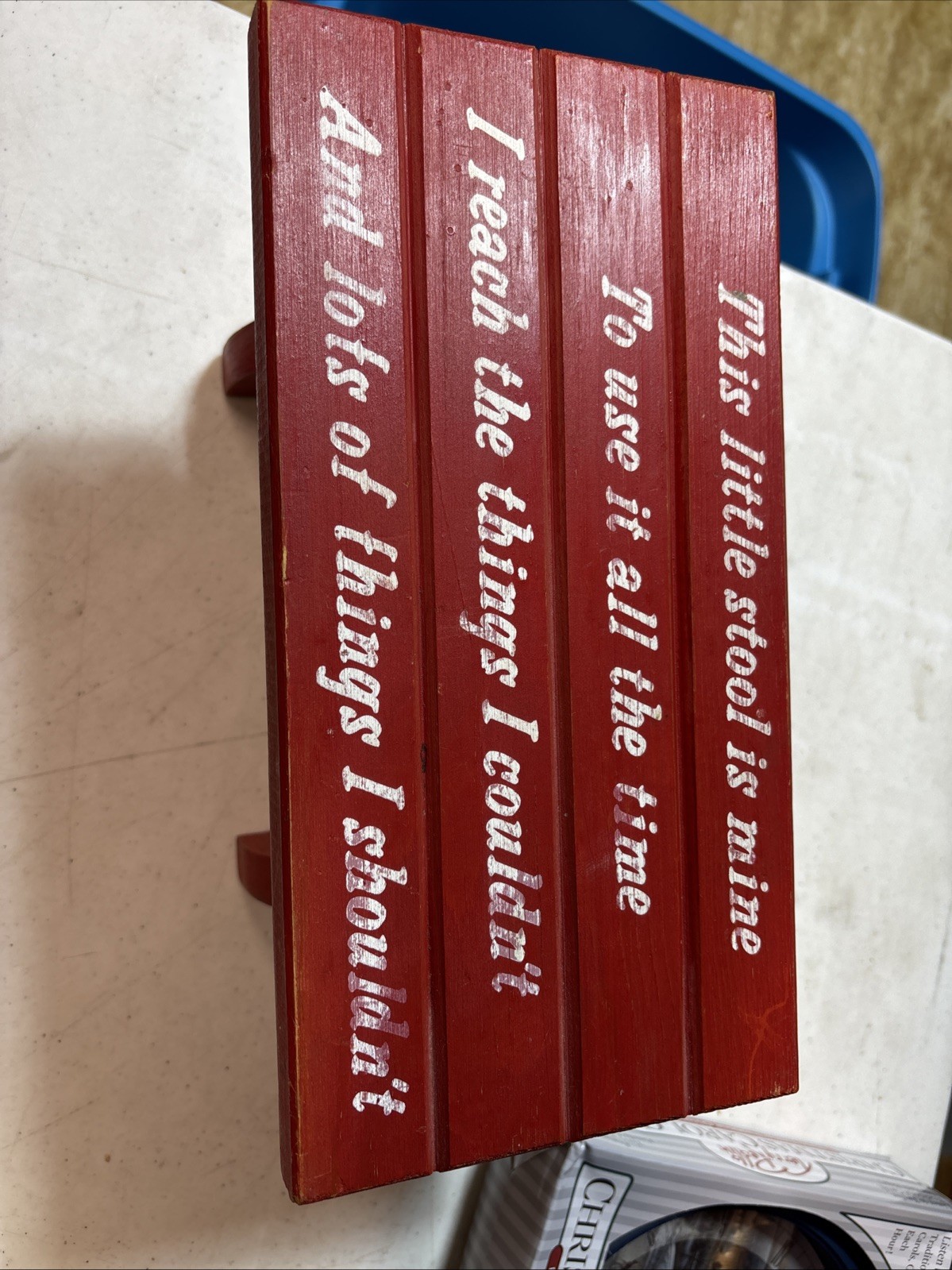 WOODEN 11.5” Plant Stand, Garden Bench, Footstool, Kitchen, Bath, Red Painted