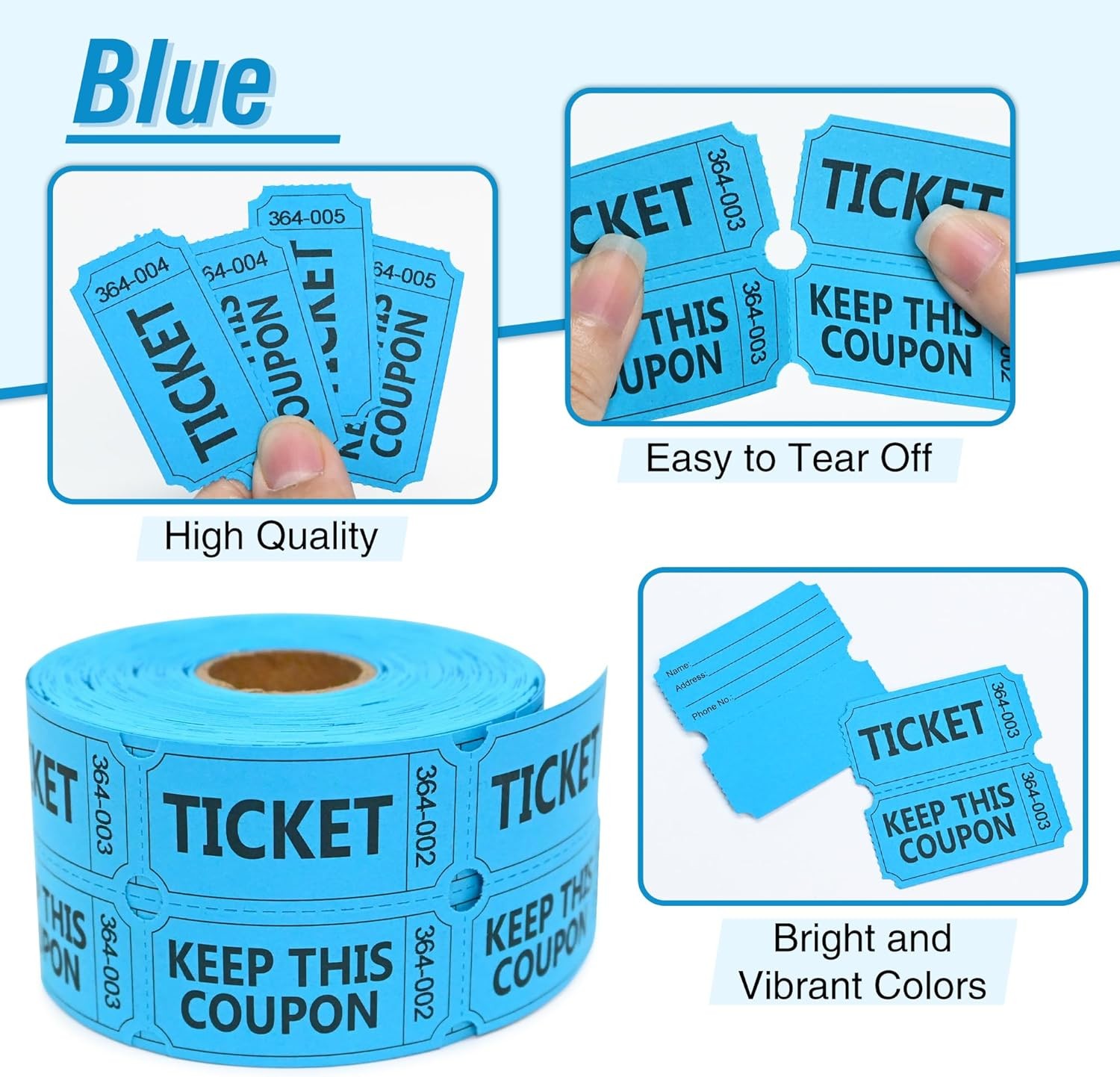 500 Raffle Tickets Double Roll, Raffle Tickets Roll with Name and Phone Number,