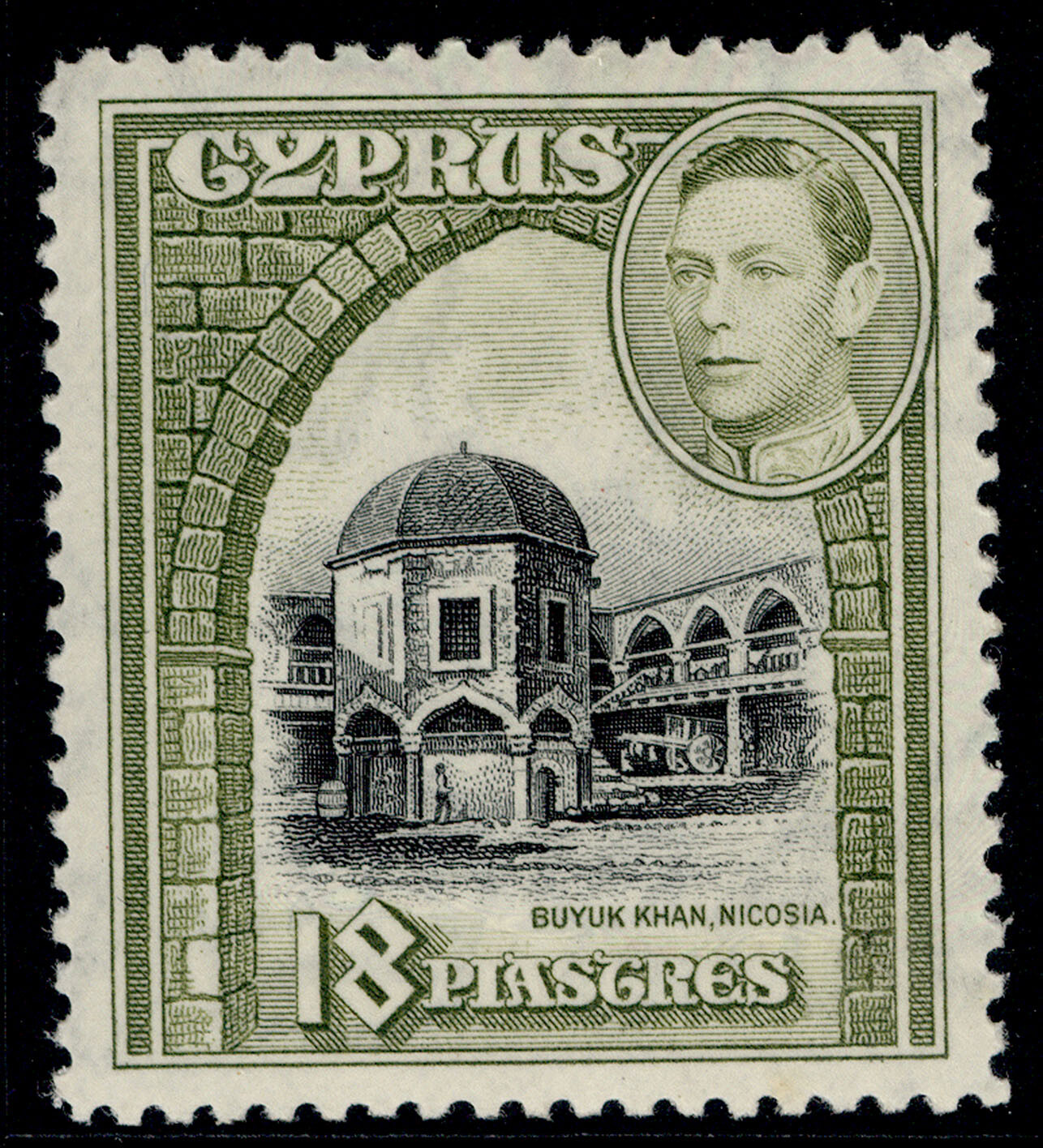 CYPRUS GVI SG160, 18pi black & olive-green, M MINT. Cat £16.