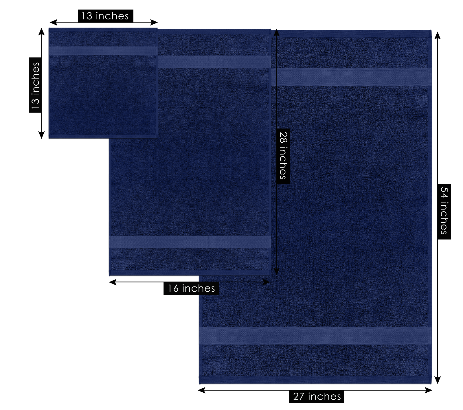 8 PCS DARK BLUE TOWELS SET SOFT FLUFFY ABSORBENT 100% COTTON BY GREATWESTERNTEX