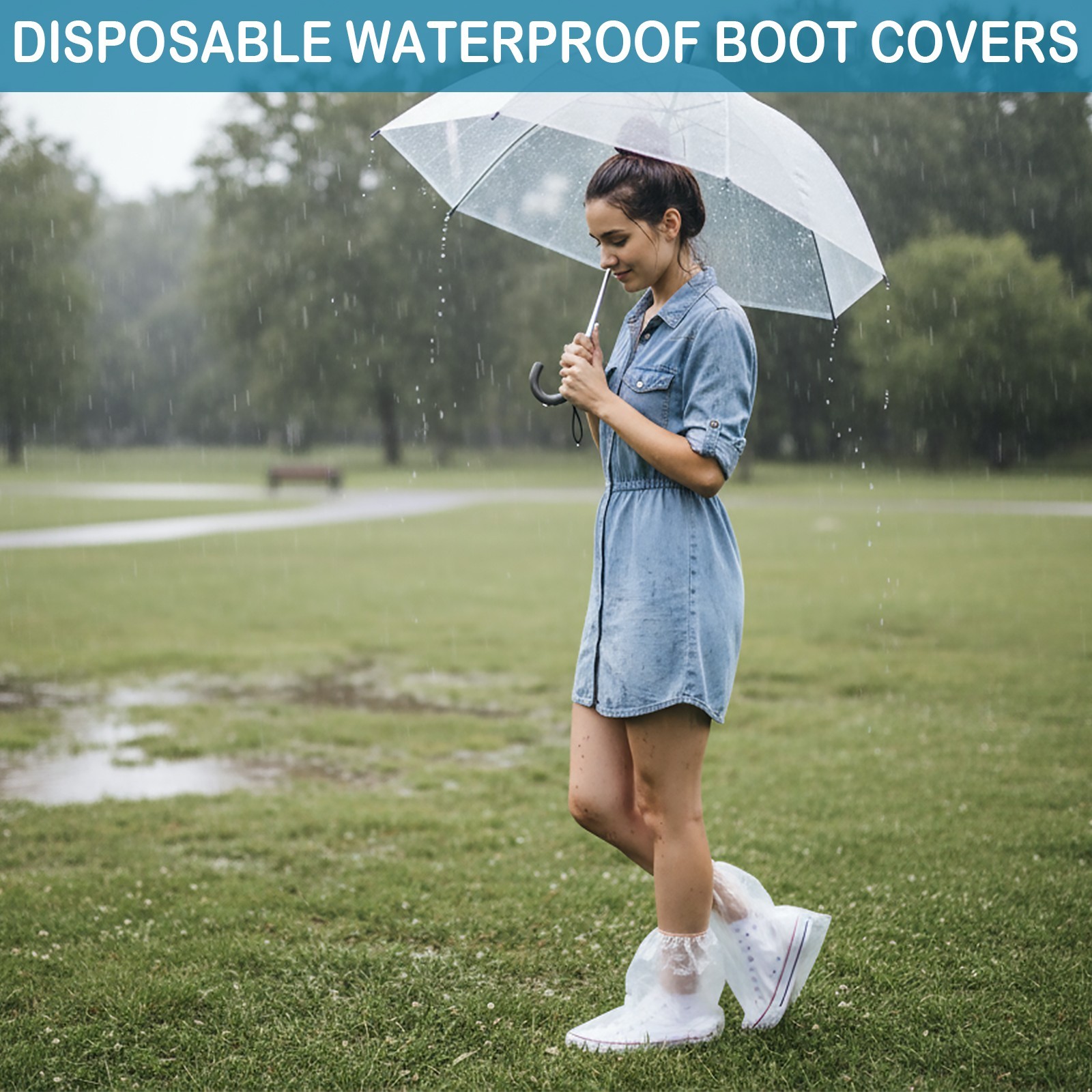 10 Pair Disposable Waterproof Shoe Covers Non-Slip Rain Booties Men Women Clear