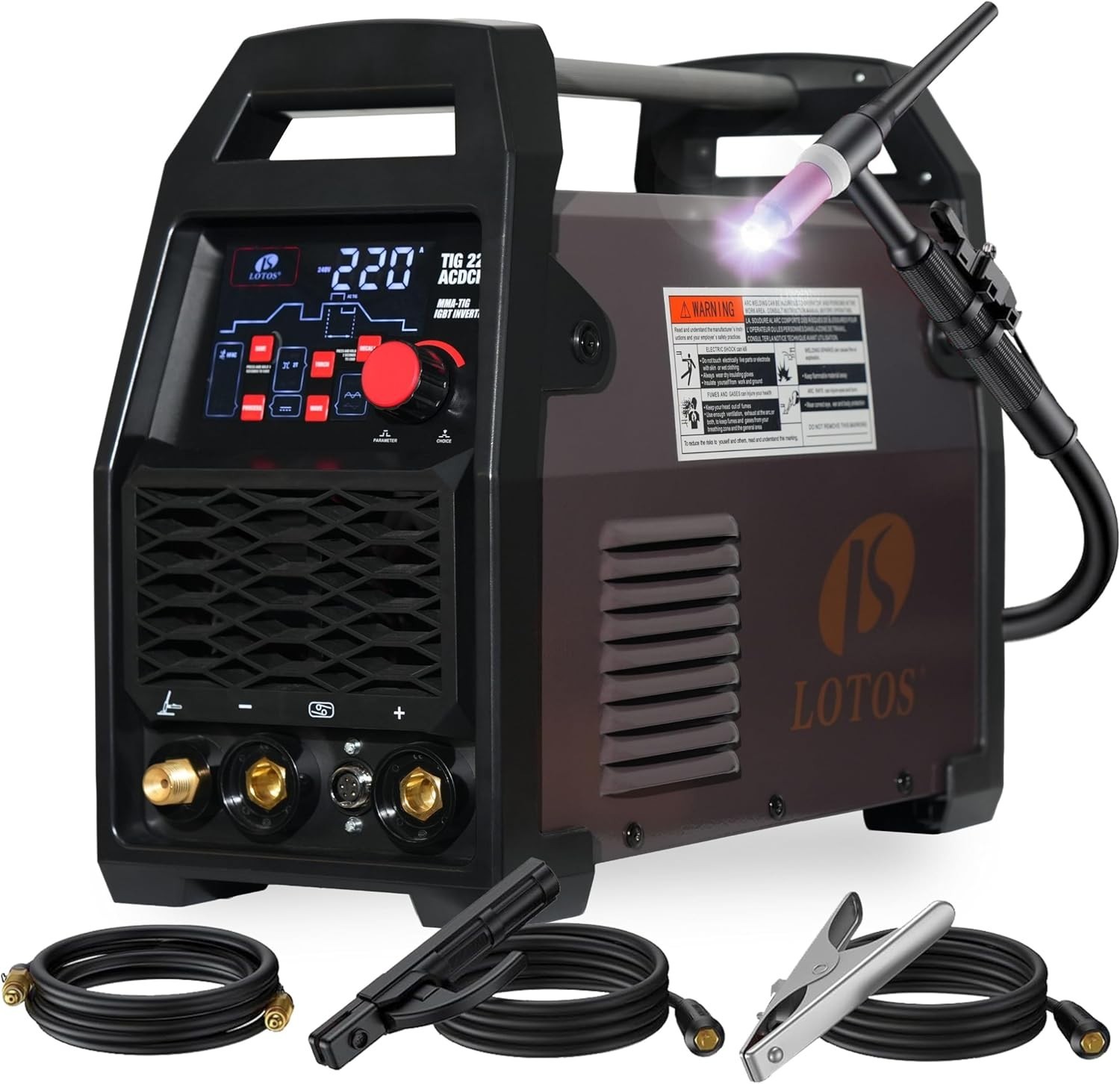 LOTOS TIG220ACDCP 220A AC/DC TIG Welder,13-in-1, Pulse, Spot, Stick, HF Start