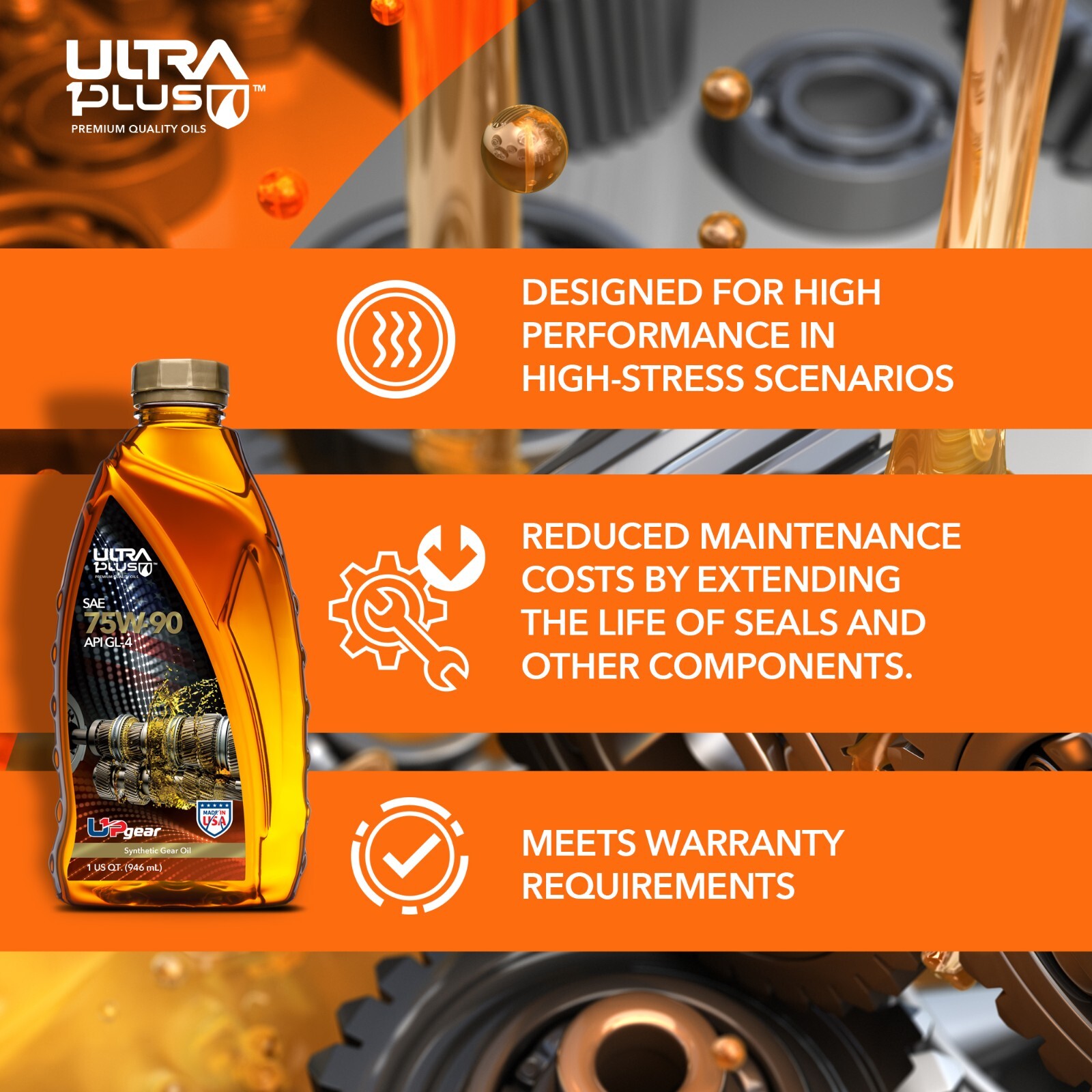Ultra1Plus SAE 75W-90 Synthetic Gear Oil, API GL-4 (5 Gallon Pail)