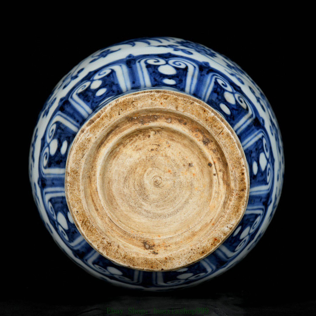 11.2" Old Blue White Porcelain Phoenix Bird Double Ear Flower Bottle Vase