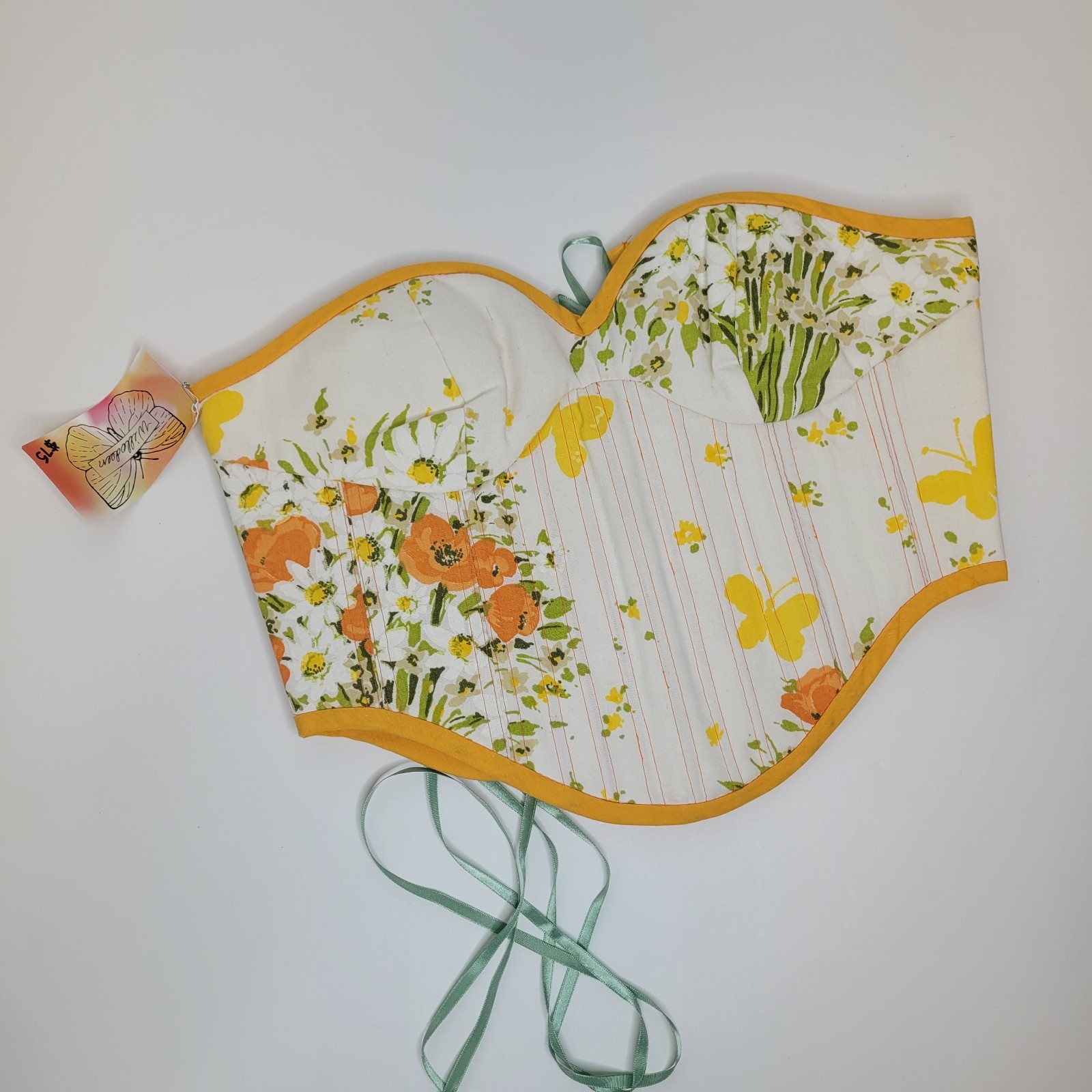 Handmade Upcycled Lace Up Bustier Corset Top S/M Vintage Floral NEW