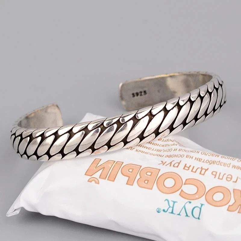 Mens Vintage Open Bangle 925 Sterling Silver Handmade Twisted Cuff Bracelet US