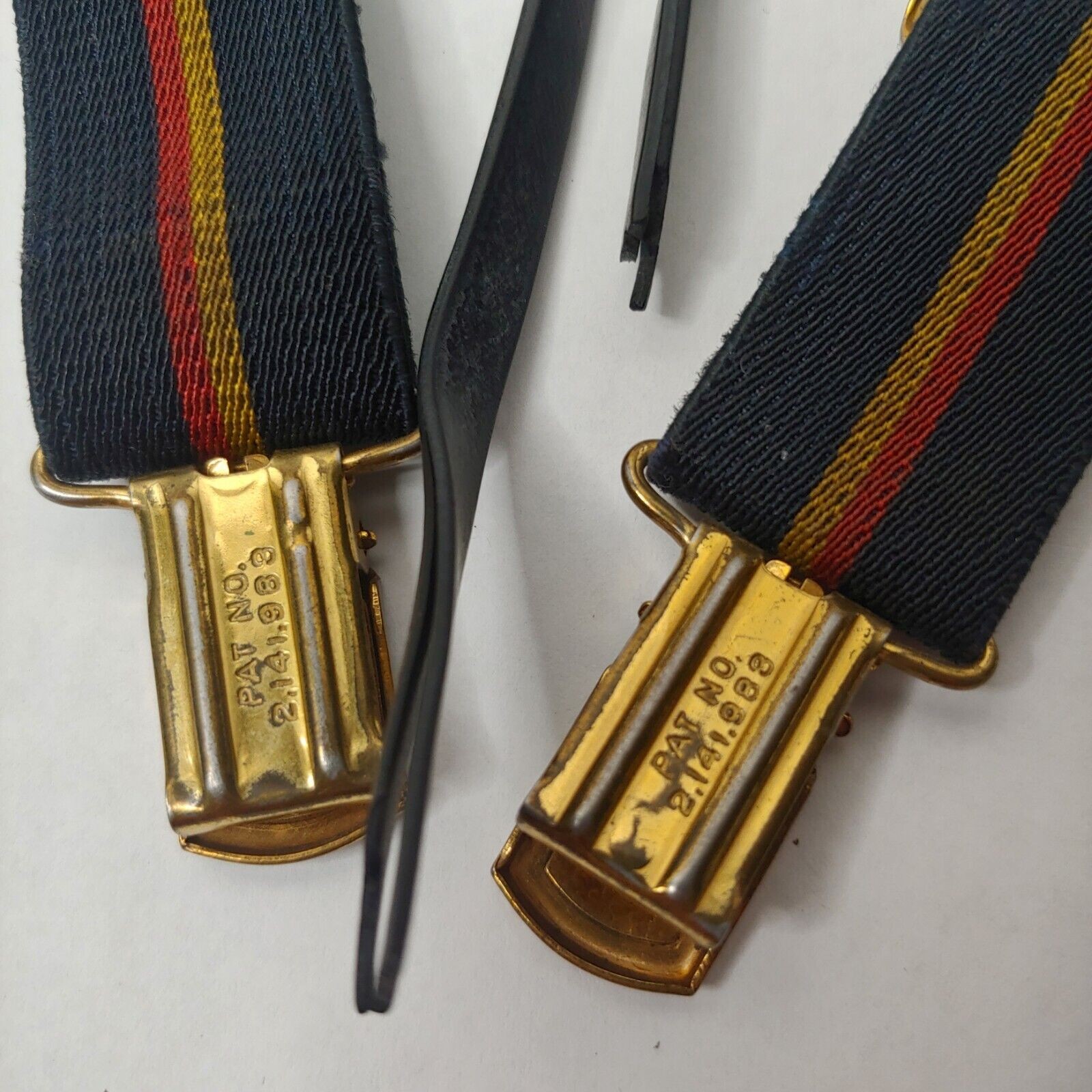 Vintage Boys Pant Suspenders Black Gold Stripe Stretch Adjustable Belt READ