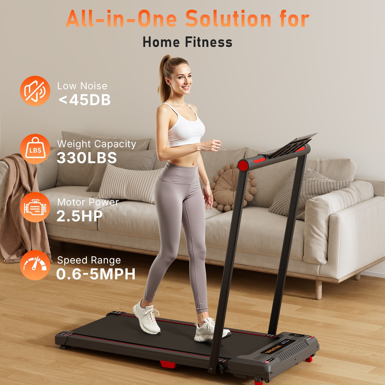 Foldable Under-Desk Treadmill for Home Use, Remote-Controlled with LED Display
