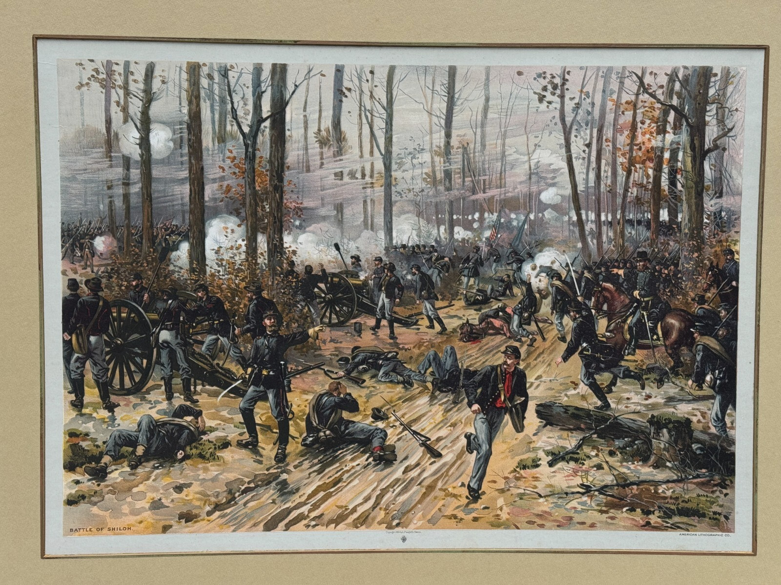 BATTLE OF SHILOH PITTSBURG ORIGINAL CIVIL WAR LITHOGRAPH L. PRANG 1888 BOSTON