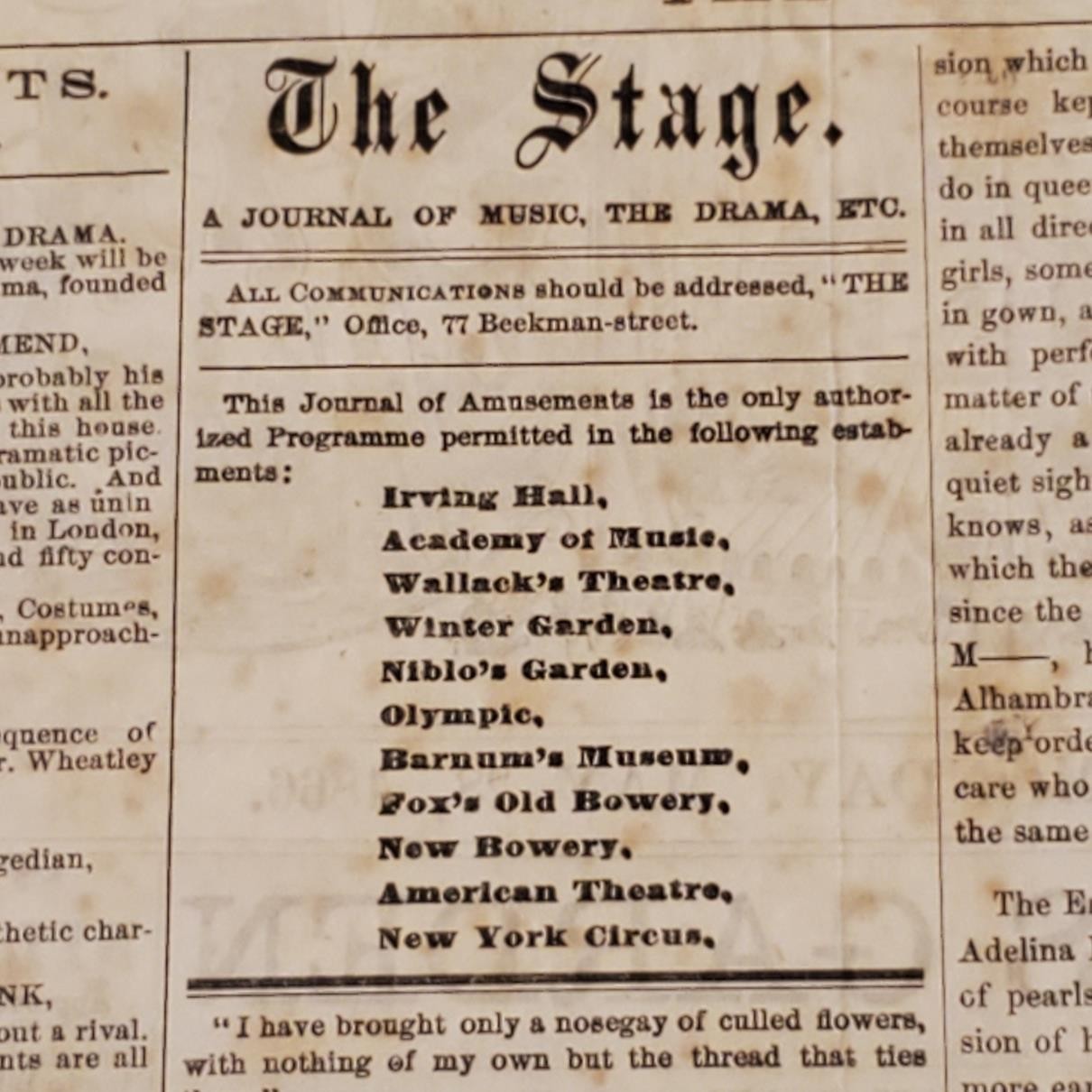 5019----1866 The Stage NYC theatre bulletin