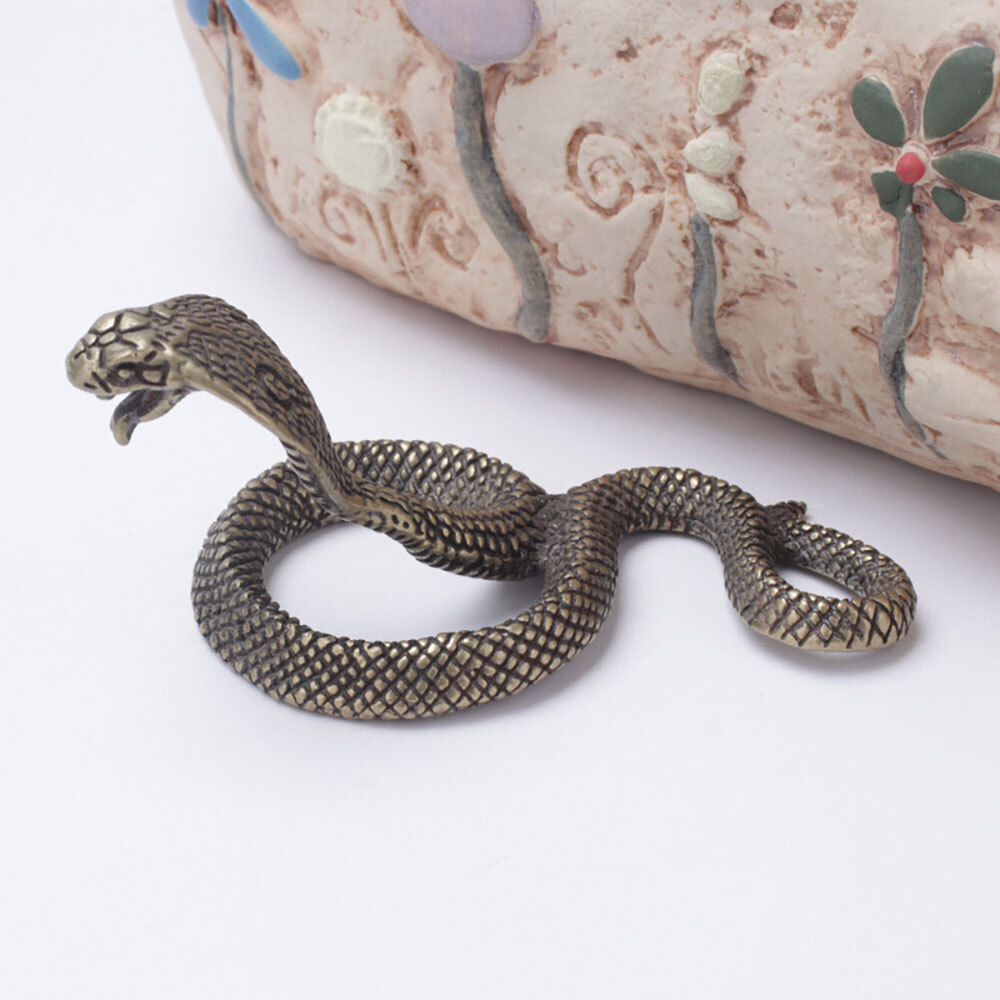 35*70mm Antique Bronze Cobra Boa Snake Statue Miniature Figurines Copper Zodiac