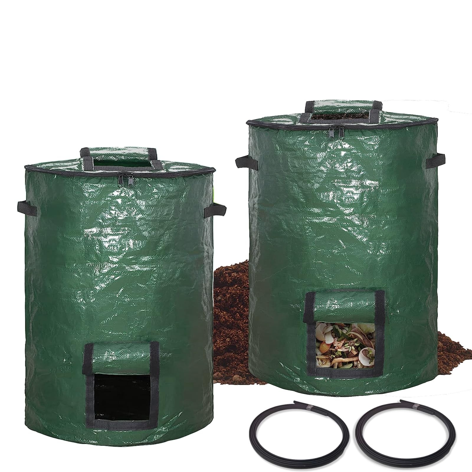 Large Compost Bin Bags,Garden Bags 80 Gallon(300L) Green 2pcs
