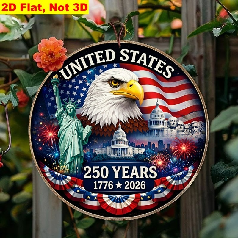 American Bicentennial Plus 50 Metal Sign Patriotic Eagle & Landmarks Wall Art