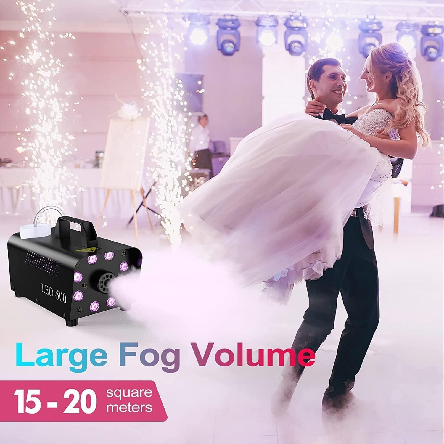 Smoke Machine, Fog Machine 8 LED Lights ,Wireless Remote Controls