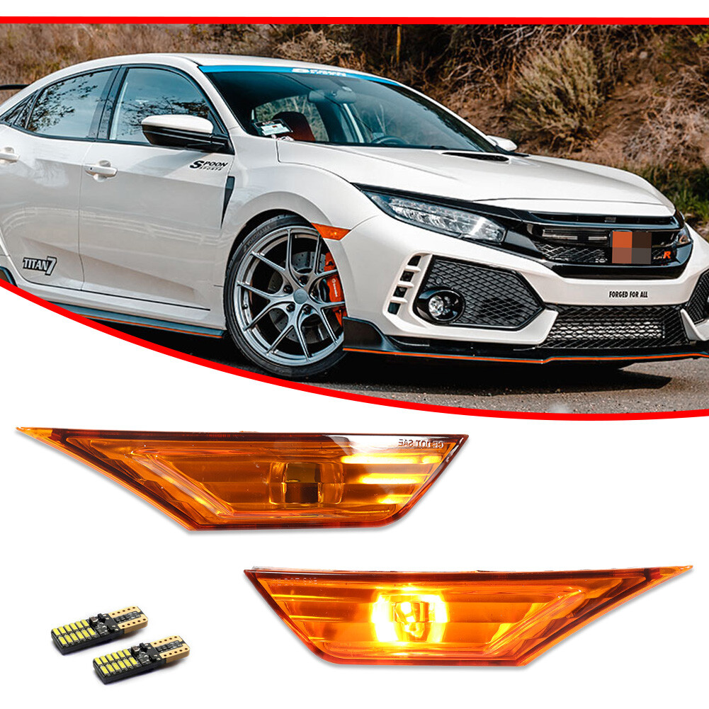 For 2016-2021 HONDA CIVIC Front Fender Side Marker Light Set RH LH W/ LED Bulbs