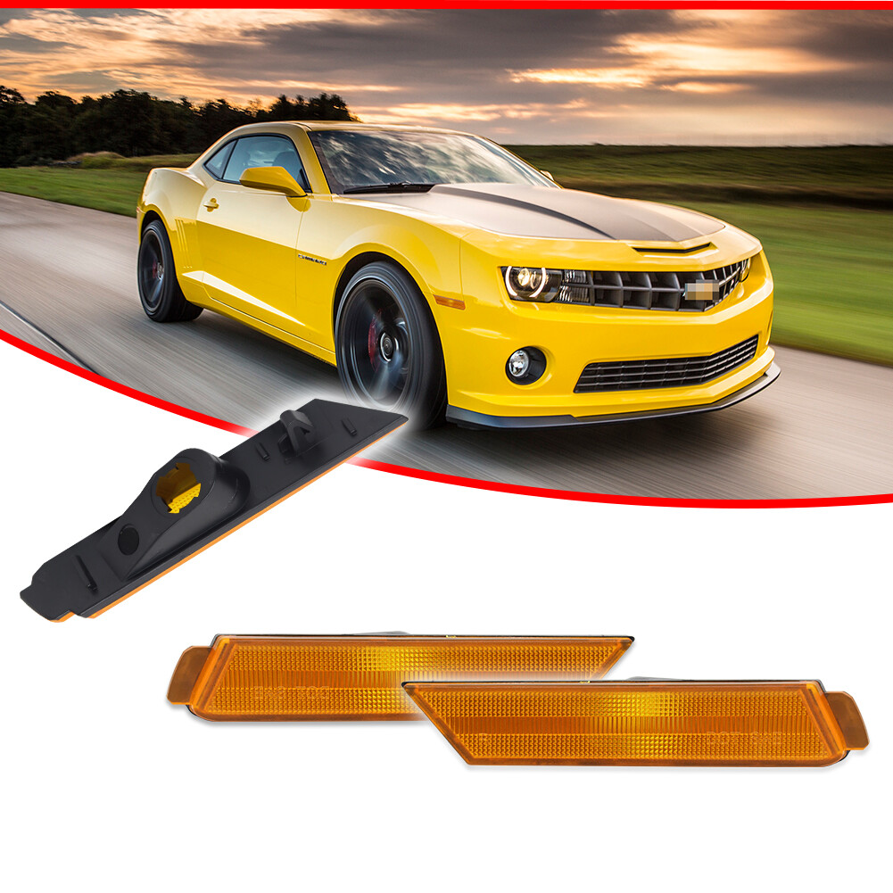 Pair Amber Lens Front Side Marker Signal Light Reflectors For 10-15 Chevy Camaro