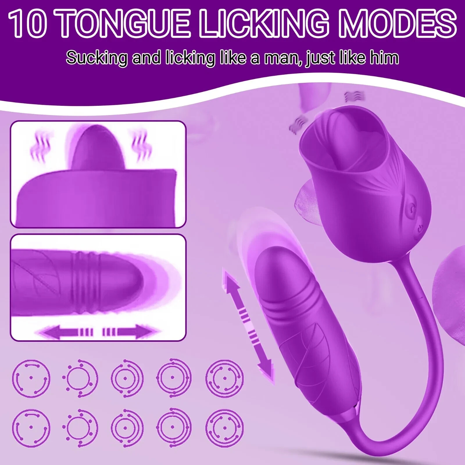 Rose Shape Sucking Vibrator Clitoral G-spot Suction Sex Toy 10 Speed WaterProof