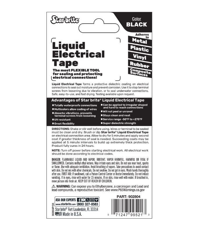 STAR BRITE Liquid Electrical Tape with Applicator Brush Cap Black4 OZ.