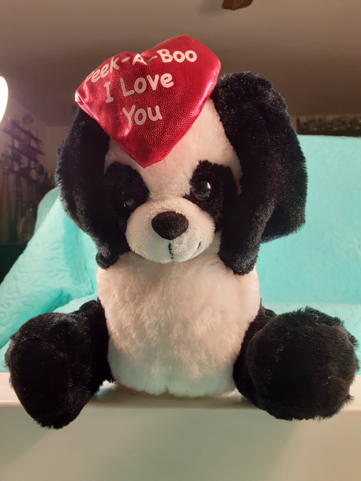 PANDA BEAR Peek A Boo I Love you Battery Operated Plush Arms & Ballown Move