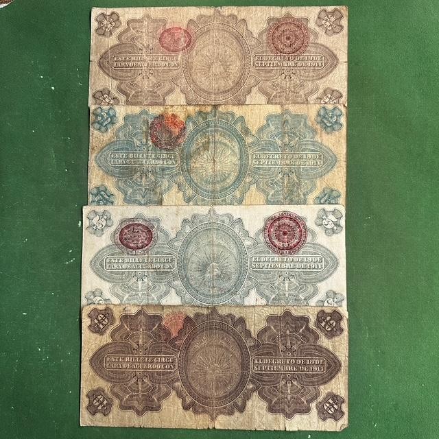 1914 4 notes Mexico Gobierno Provisional 1 2 5 & 10 pesos F-VF
