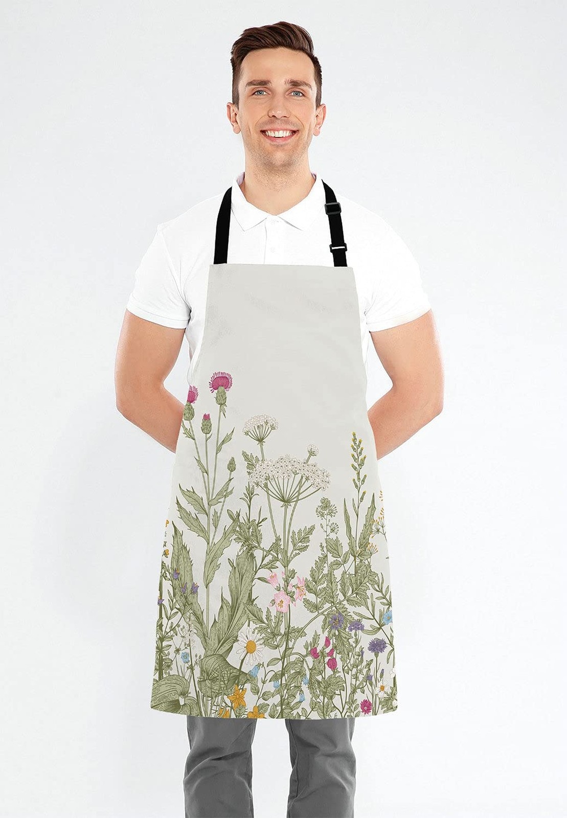 Herbs and Wild Flowers Bib Apron with Adjustable Neck for Men Women,Suitable ...