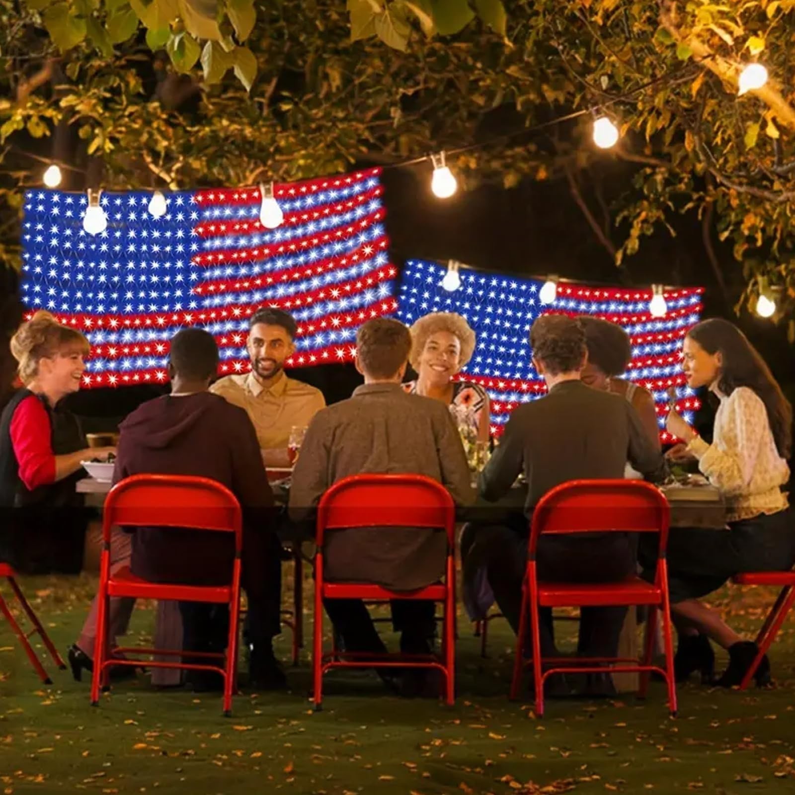 6.5ft x 3.3ft American Flag Net Light, 420 LED String Lights Party Garden Decor