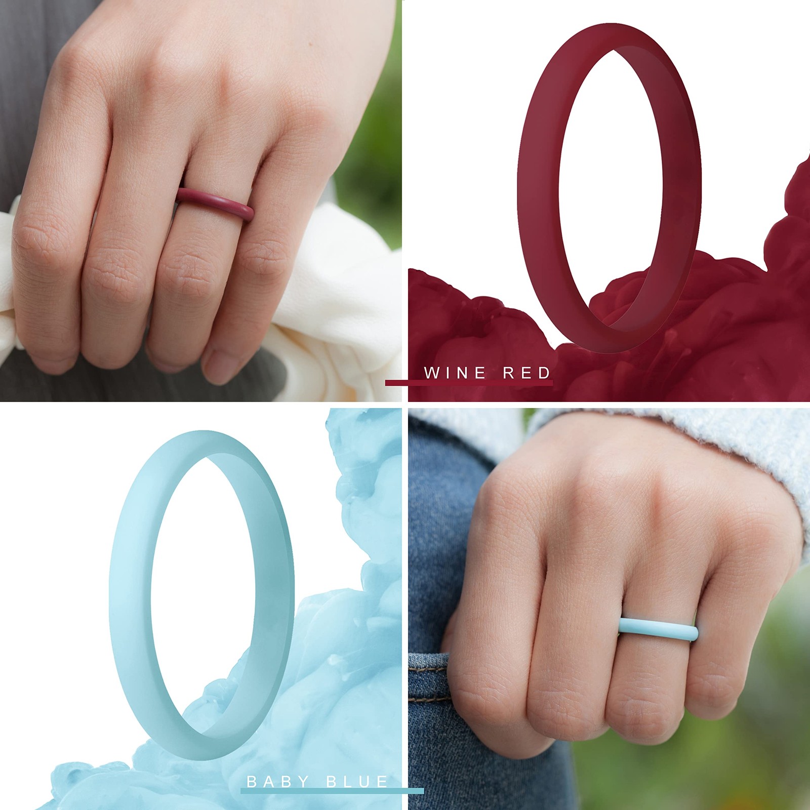 ThunderFit Women's Stackable Silicone Wedding Rings Thin 2.5mm Multipack