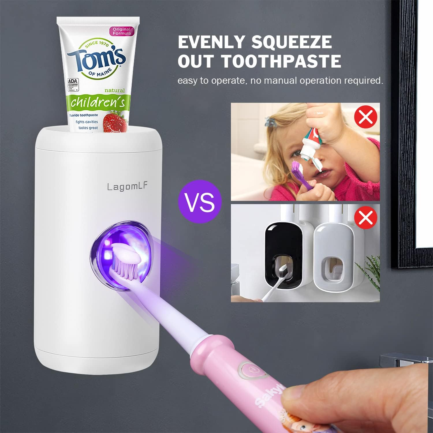 UV Electric Toothpaste Dispenser with Sensor Wall Mounted for Kids and Adults