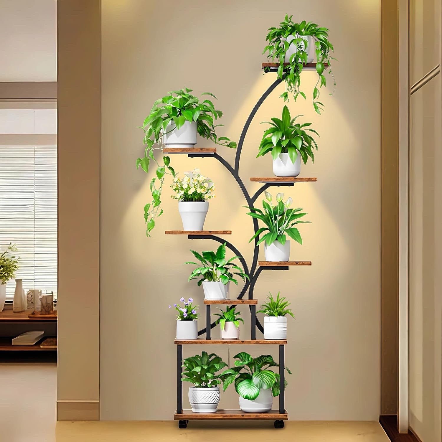 62" Indoor Plant Stand with  Grow Lights 8 Tiered Display Shelf for Home Garde