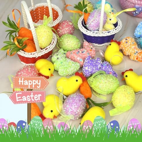 24 Packs Easter Egg Ornaments Easter Tree Ornament Colorful Eggs Foam Rabbit