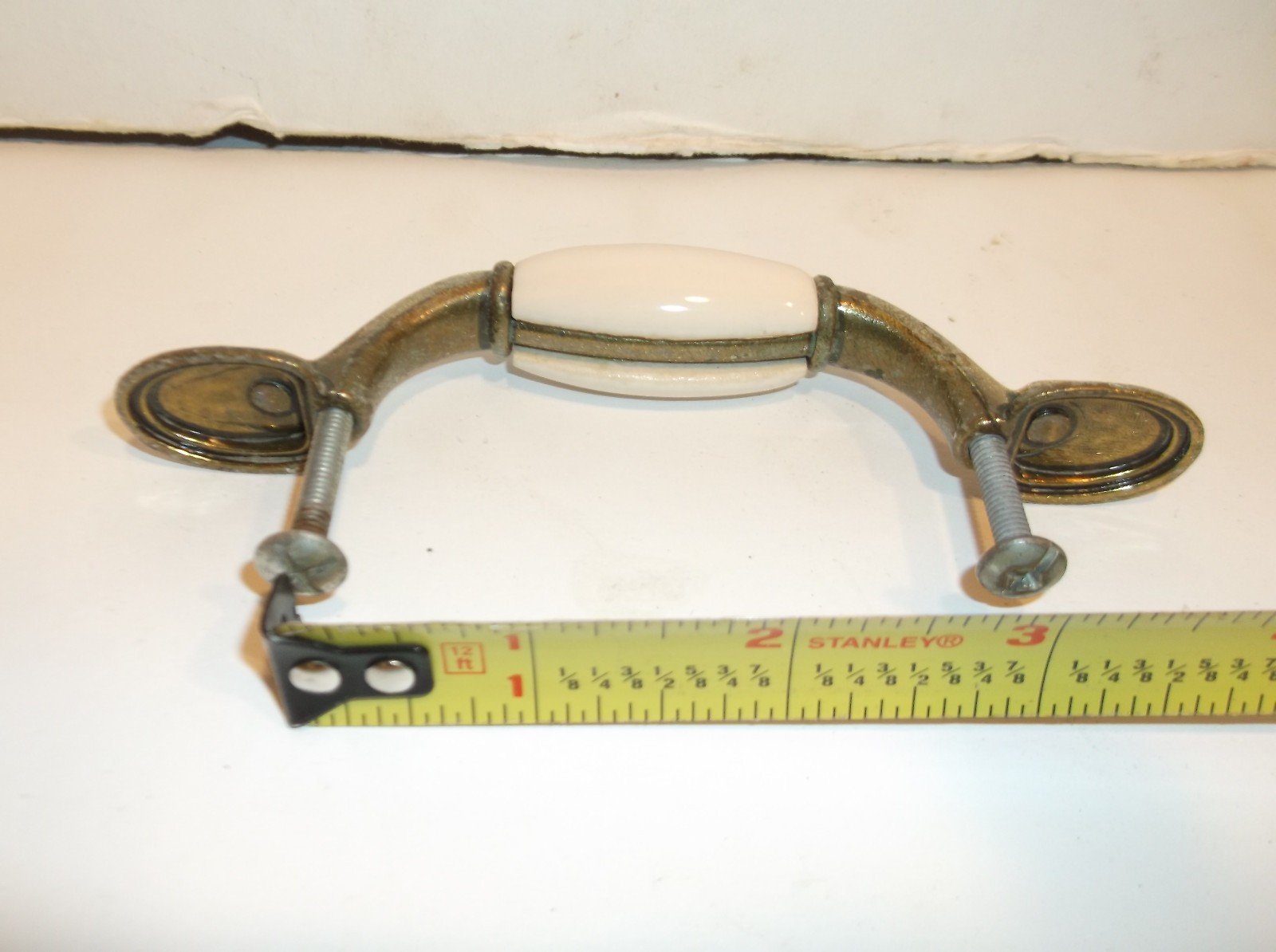 Lot of 6 Ceramic & Brass Cabinet/Drawer Pulls 5" c-c 3"